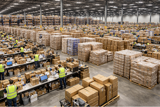 CEDIS con varias tarimas listos para distribución masiva en el corazón industrial de México.